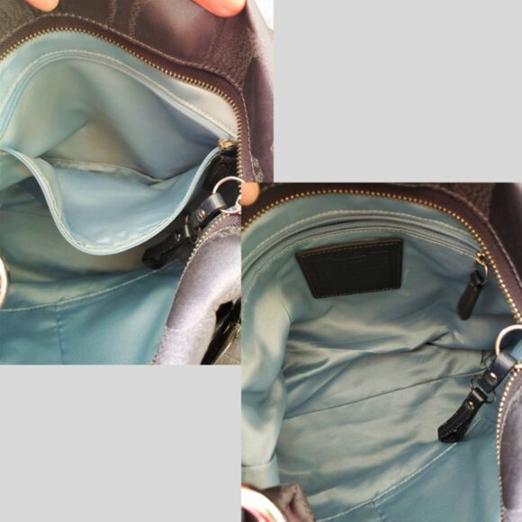 Coach Carly Signature Lurex Small Shoulder Silver/Steel Canvas Hobo Bag - Picture 6 of 8